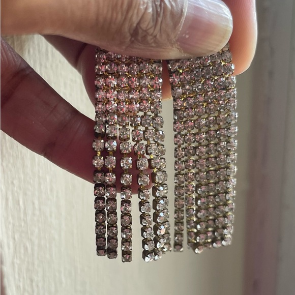 Vintage gold and white/clear stone chandelier earrings - Picture 1 of 4